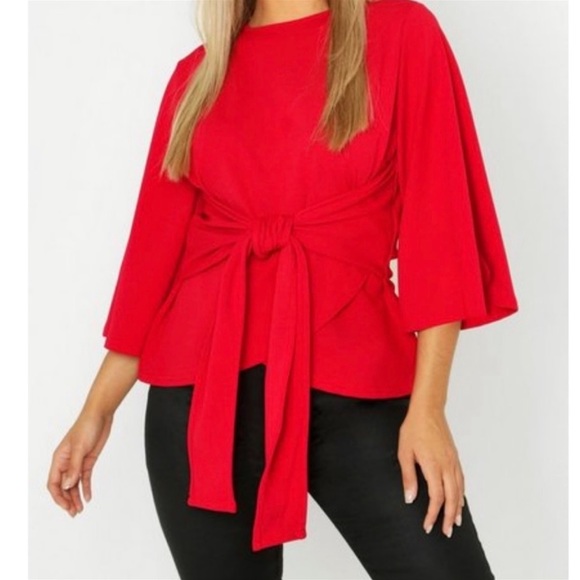 NEW•16•CURVY STYLE RED KIMONO SLEEVE TOP - Picture 3 of 6